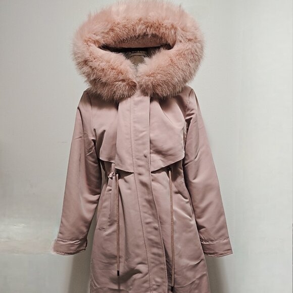 Jackets & Blazers - New FAUX Rex Rabbit Lapin Fur-Lined Parka Coat Jacket No Mink Fox Raccoon Pink M
